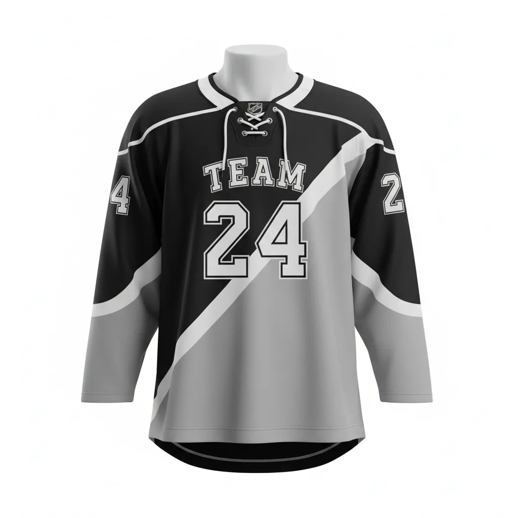 Custom Ice Hockey Two Tone Hockey Jersey - Black, Silver, White - Front View - HAMCO Sports Inc.