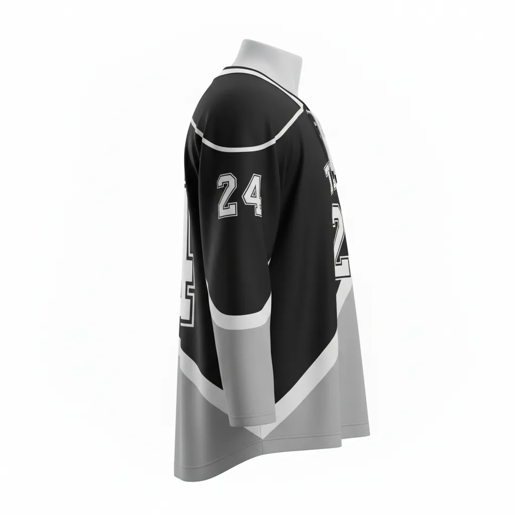 Custom Ice Hockey Two Tone Hockey Jersey - Black, Silver, White - Side View - HAMCO Sports Inc.