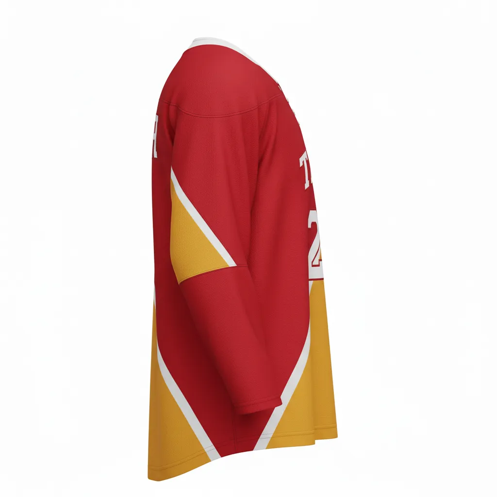 Custom Ice Hockey Two Tone Hockey Jersey - Gold, White - Cardinal - Side View - HAMCO Sports Inc.