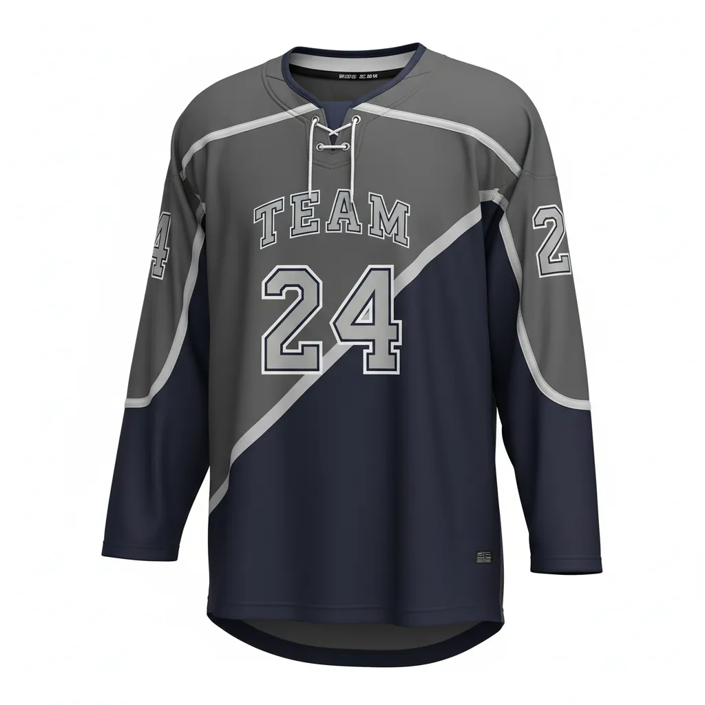 Custom Ice Hockey Two Tone Hockey Jersey - Navy, Silver - Charcoal - Front View - HAMCO Sports Inc.