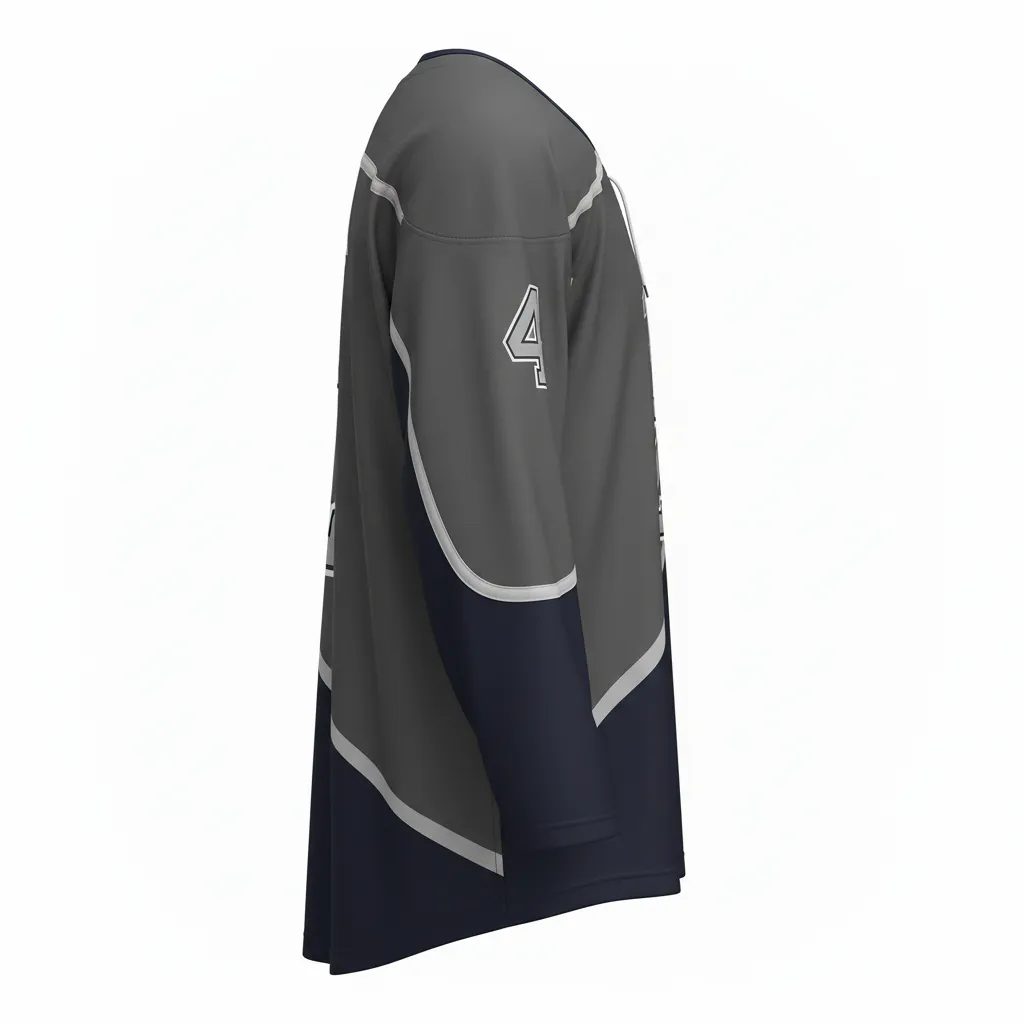 Custom Ice Hockey Two Tone Hockey Jersey - Navy, Silver - Charcoal - Side View - HAMCO Sports Inc.