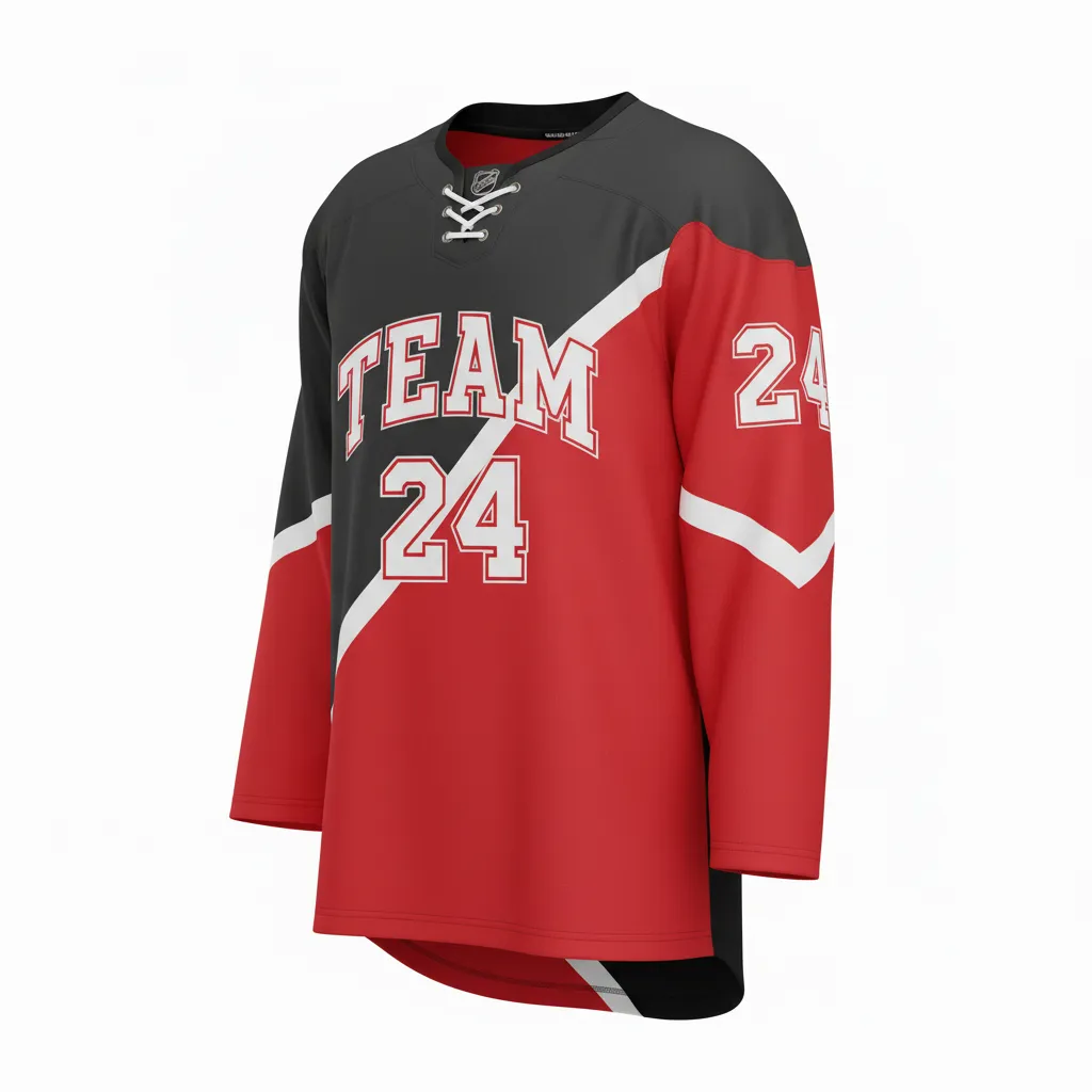 Custom Ice Hockey Two Tone Hockey Jersey - Red, White - Charcoal - Front View - HAMCO Sports Inc.