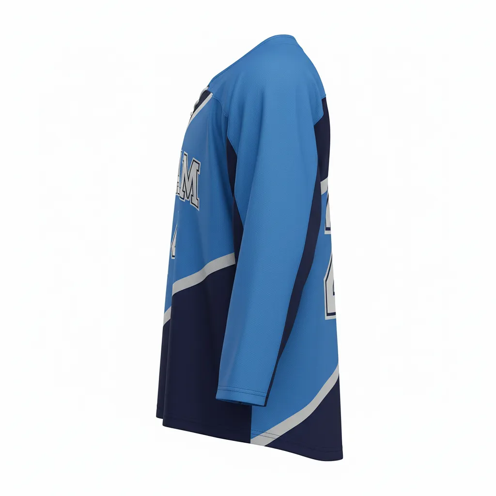 Custom Ice Hockey Two Tone Hockey Jersey - Navy, Silver - Columbia - Side View - HAMCO Sports Inc.
