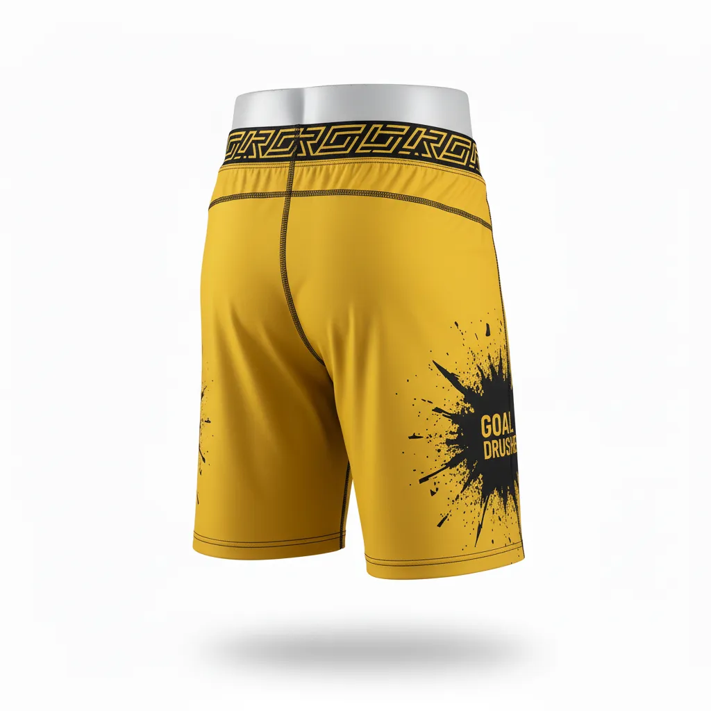 Custom Lacrosse Compression Shorts - Gold, Black - Compression Shorts Athletic Goal Dust Explosion - Back View - HAMCO Sports Inc.
