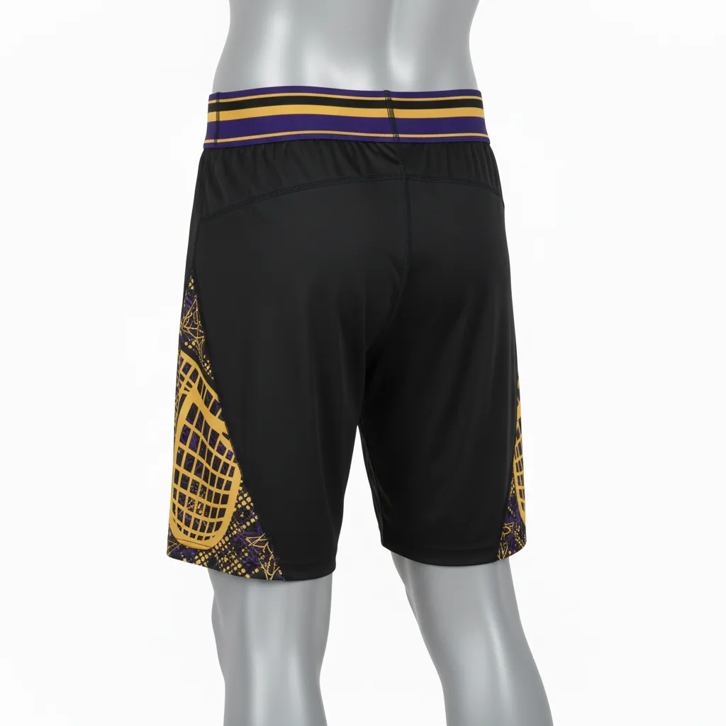 Custom Lacrosse Compression Shorts - Black, Gold, Purple - Compression Shorts Creator S Game Celestial - Front View - HAMCO Sports Inc.