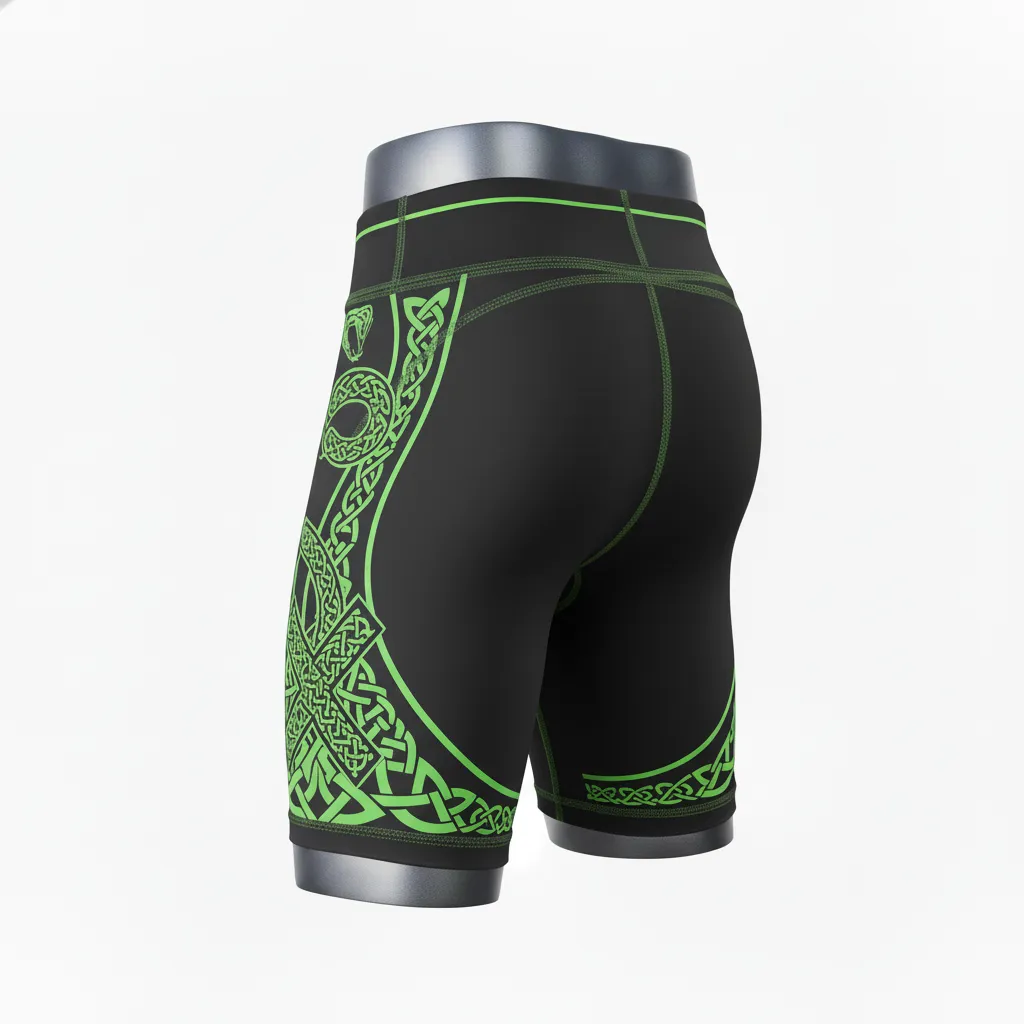 Custom Lacrosse Compression Shorts - Black, Green - Compression Shorts Neon Serpent Strike - Back View - HAMCO Sports Inc.