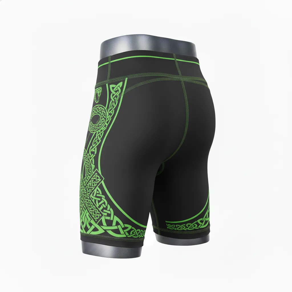 Custom Lacrosse Compression Shorts - Black, Green - Compression Shorts Neon Serpent Strike - Front View - HAMCO Sports Inc.