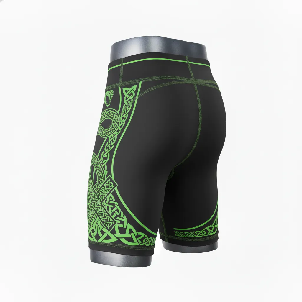 Custom Lacrosse Compression Shorts - Black, Green - Compression Shorts Neon Serpent Strike - Side View - HAMCO Sports Inc.