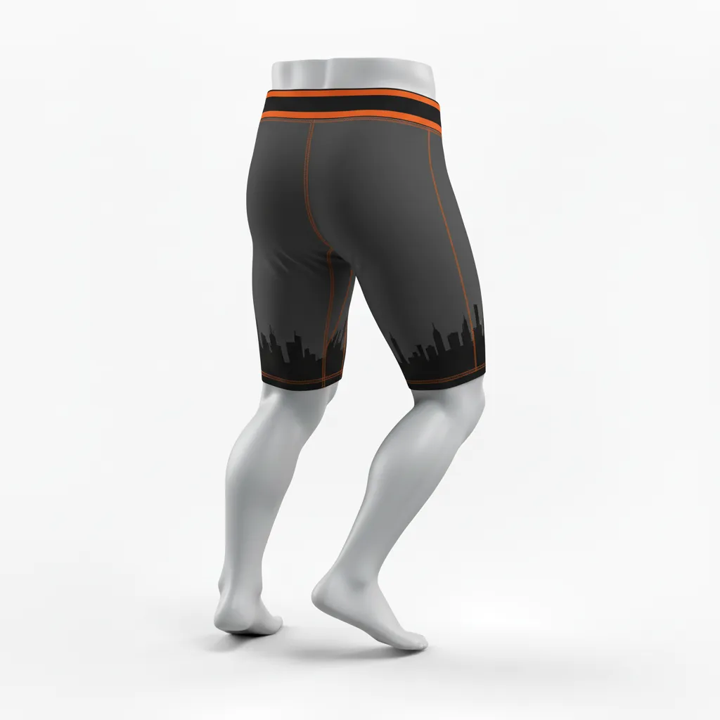 Custom Lacrosse Compression Shorts - Black, Orange, White - Compression Shorts Long Island Strong - Front View - HAMCO Sports Inc.