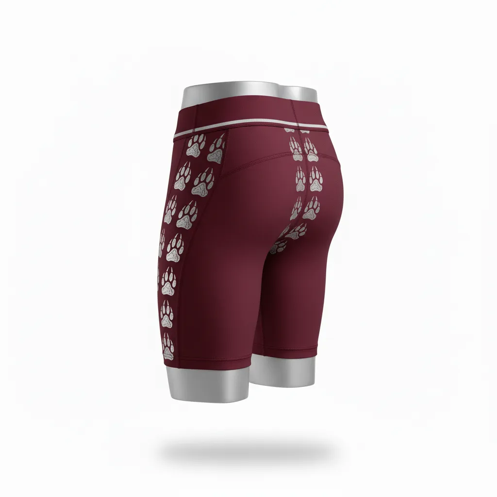 Custom Lacrosse Compression Shorts - Burgundy, Silver - Compression Shorts Bear Clan Strength - Back View - HAMCO Sports Inc.