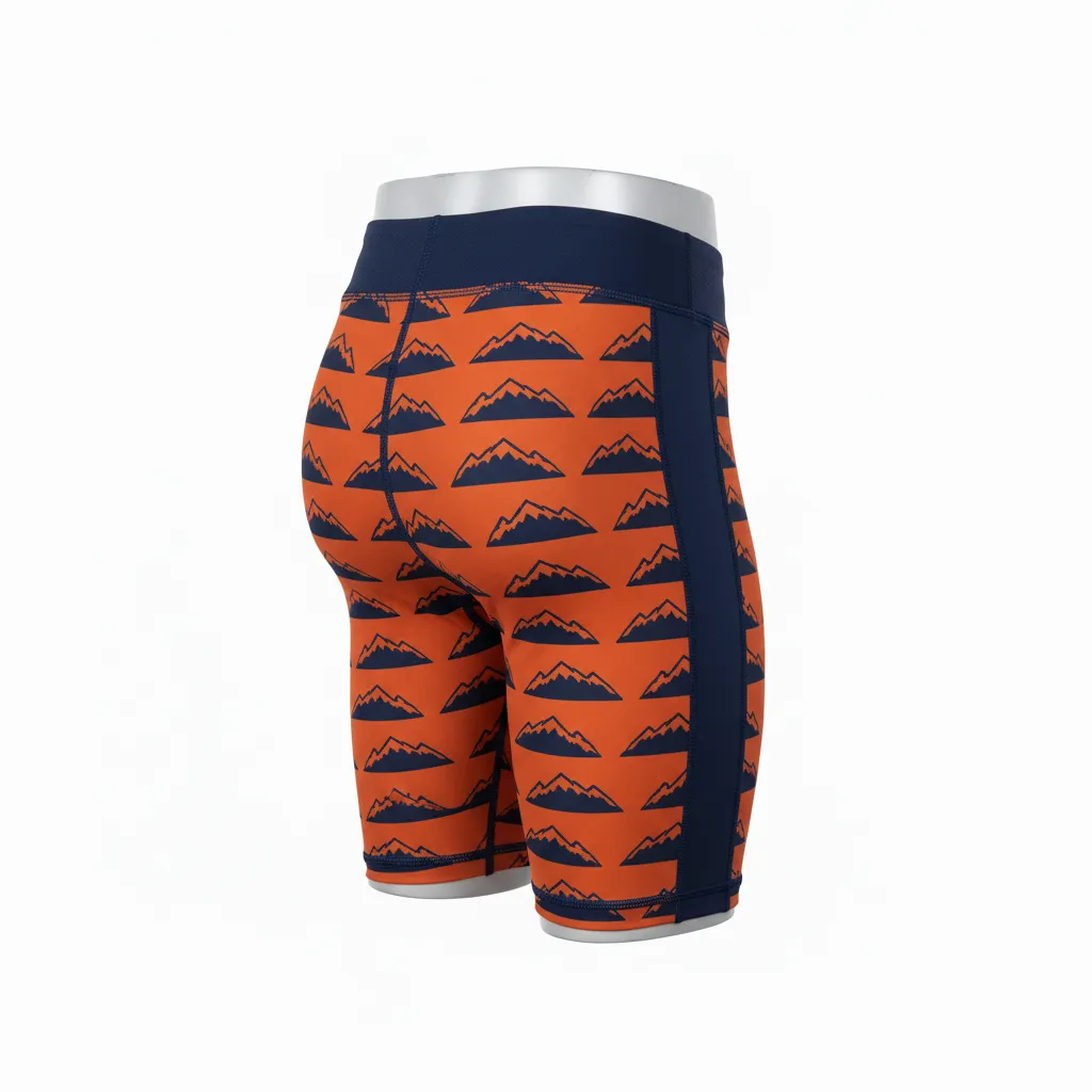 Custom Lacrosse Compression Shorts - Burnt, Orange, Navy - Compression Shorts Upstate Mountain - Back View - HAMCO Sports Inc.