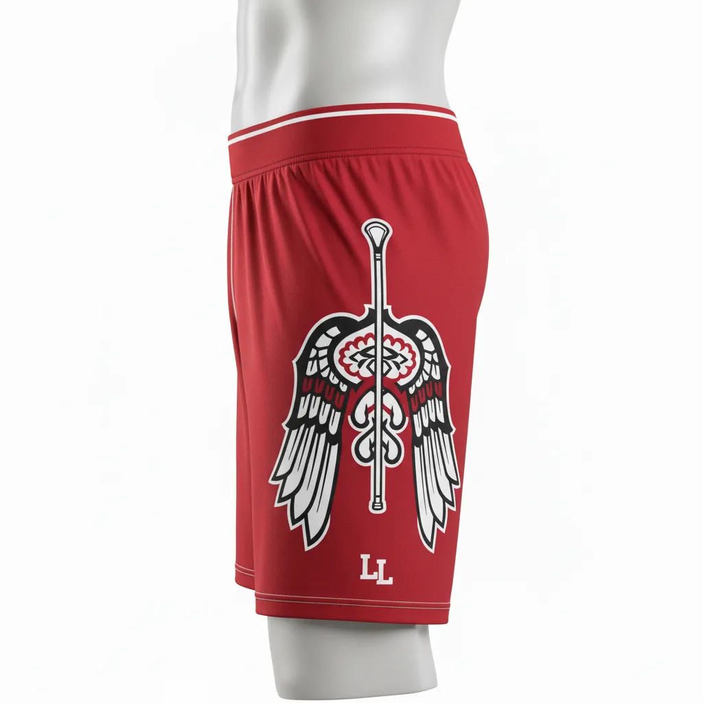 Custom Lacrosse Compression Shorts - Red, White - Compression Shorts Cardinal Thunderbird Spirit - Back View - HAMCO Sports Inc.