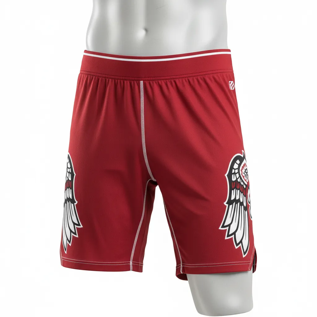 Custom Lacrosse Compression Shorts - Red, White - Compression Shorts Cardinal Thunderbird Spirit - Front View - HAMCO Sports Inc.