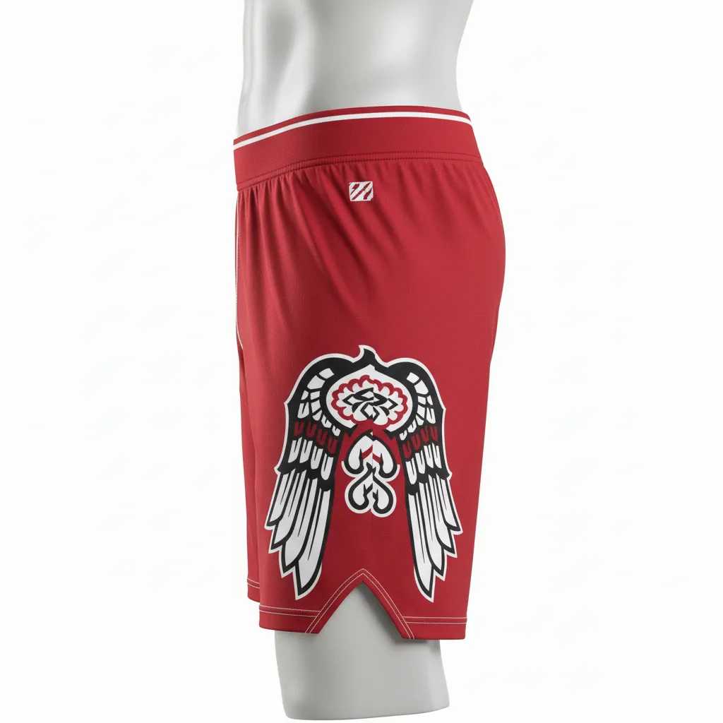 Custom Lacrosse Compression Shorts - Red, White - Compression Shorts Cardinal Thunderbird Spirit - Side View - HAMCO Sports Inc.