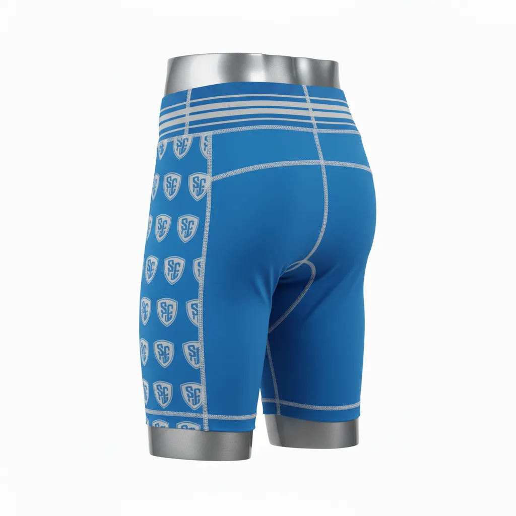 Custom Lacrosse Compression Shorts - Blue, White, Blue - Compression Shorts Carolina Tar Heel - Front View - HAMCO Sports Inc.