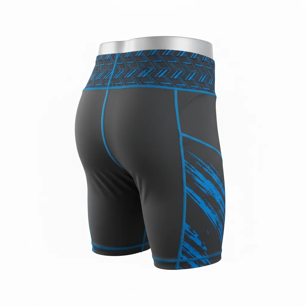 Custom Lacrosse Compression Shorts - Blue - Compression Shorts Charcoal Electric Cleat Marks Trail - Back View - HAMCO Sports Inc.