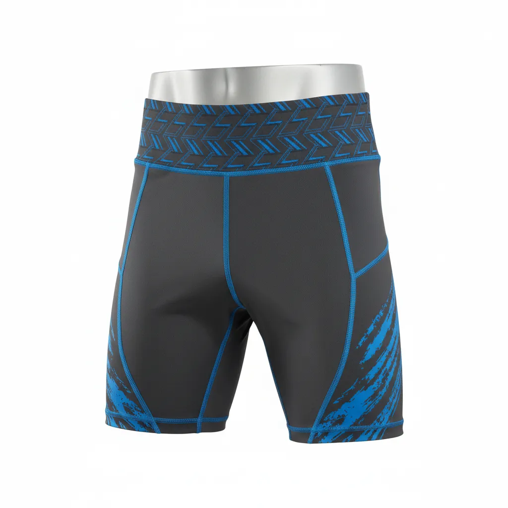 Custom Lacrosse Compression Shorts - Blue - Compression Shorts Charcoal Electric Cleat Marks Trail - Front View - HAMCO Sports Inc.