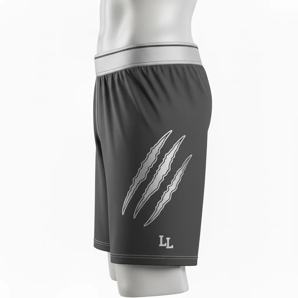 Custom Lacrosse Compression Shorts - Grey, Silver - Compression Shorts Charcoal Wolf Pack Hunt - Side View - HAMCO Sports Inc.