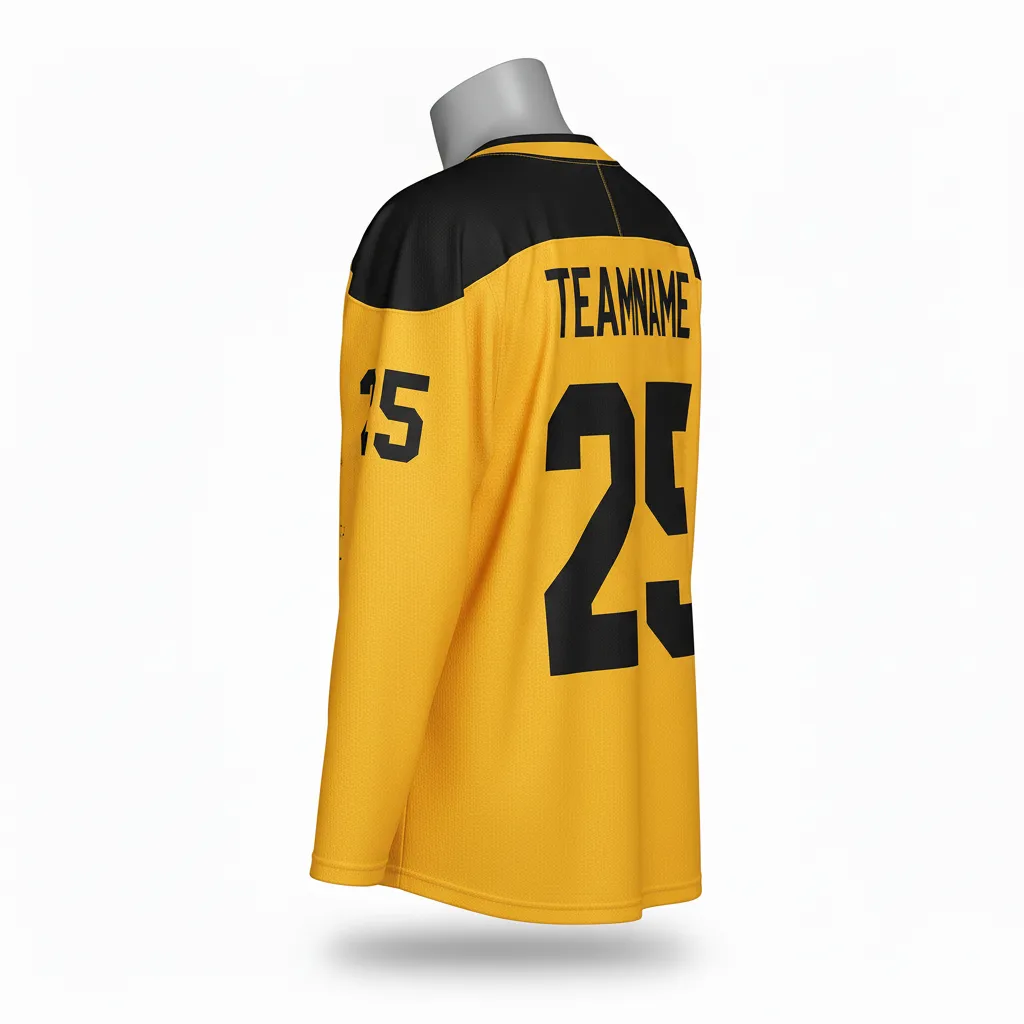 Custom Lacrosse Full Sleeve Lacrosse Jersey - Gold, Black - Box Long Sleeve Jersey Athletic Goal Dust Explosion - Back View - HAMCO Sports Inc.