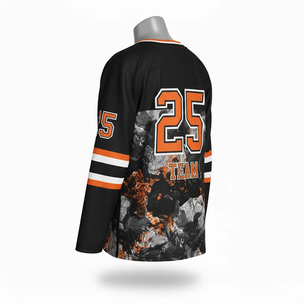 Custom Lacrosse Full Sleeve Lacrosse Jersey - Black, Orange, White - Box Long Sleeve Jersey Toronto Rock - Back View - HAMCO Sports Inc.