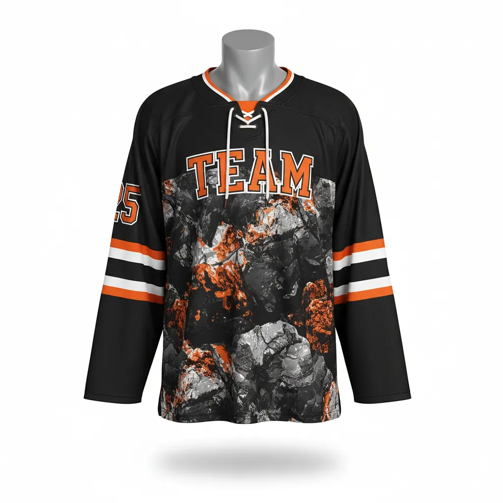 Custom Lacrosse Full Sleeve Lacrosse Jersey - Black, Orange, White - Box Long Sleeve Jersey Toronto Rock - Front View - HAMCO Sports Inc.