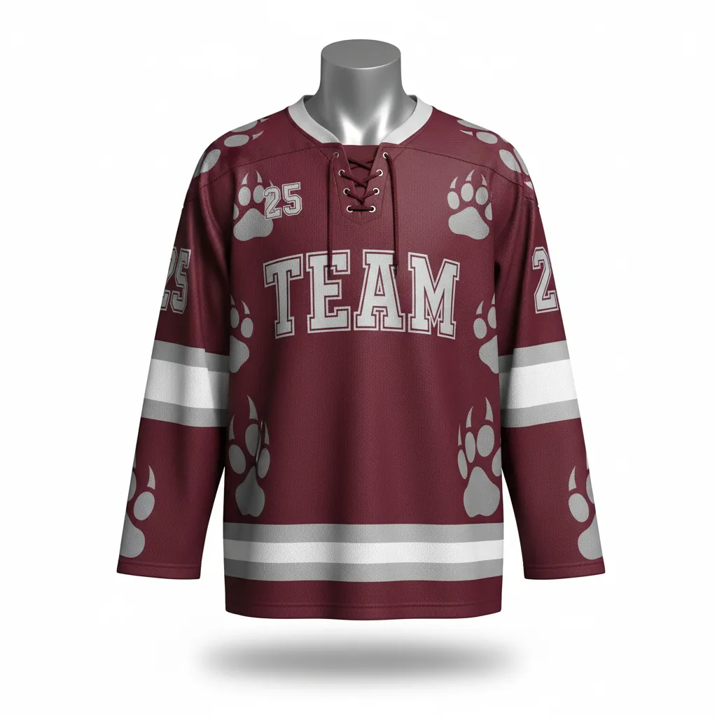 Custom Lacrosse Full Sleeve Lacrosse Jersey - Burgundy, Silver - Box Long Sleeve Jersey Bear Clan Strength - Front View - HAMCO Sports Inc.