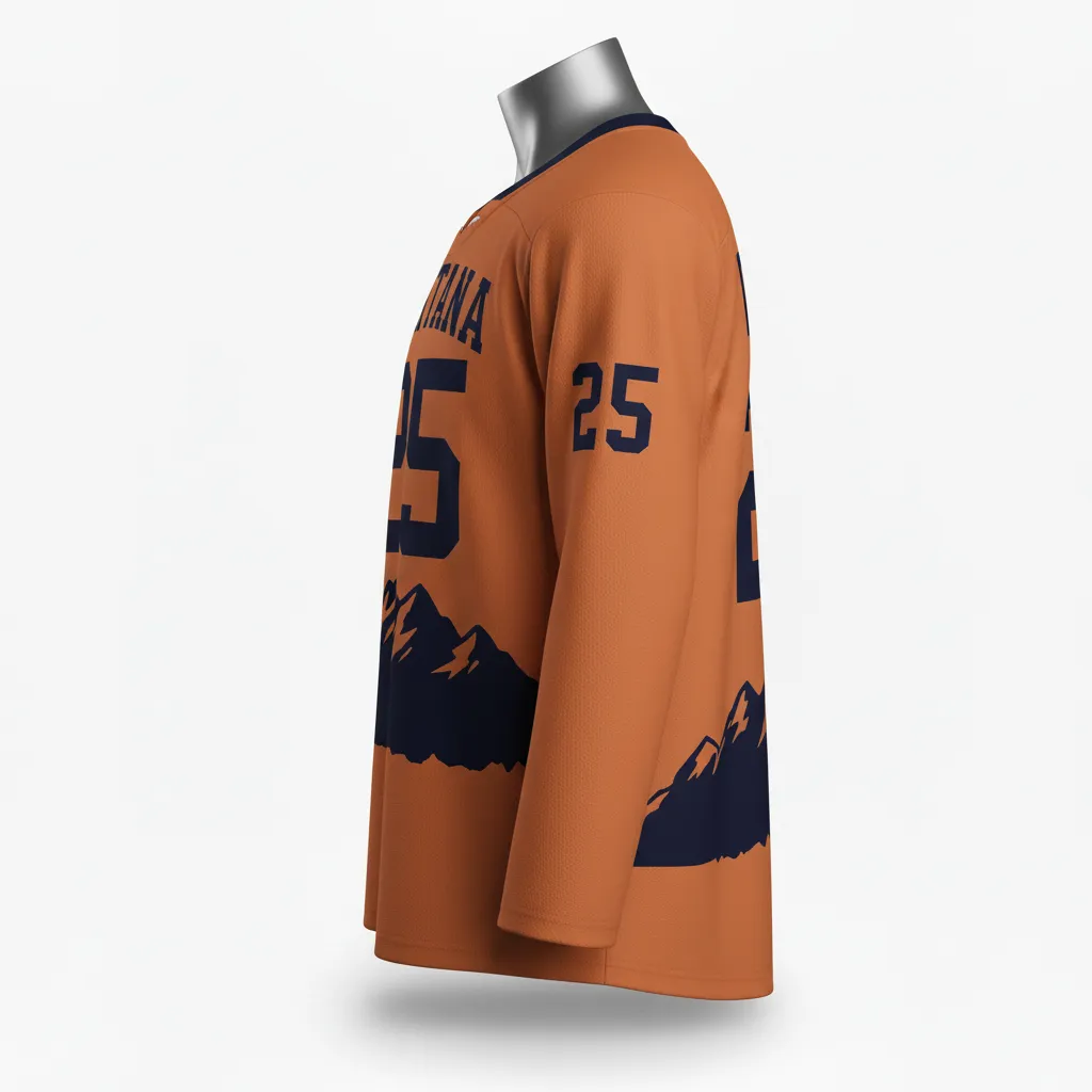 Custom Lacrosse Full Sleeve Lacrosse Jersey - Burnt, Orange, Navy - Box Long Sleeve Jersey Upstate Mountain - Back View - HAMCO Sports Inc.