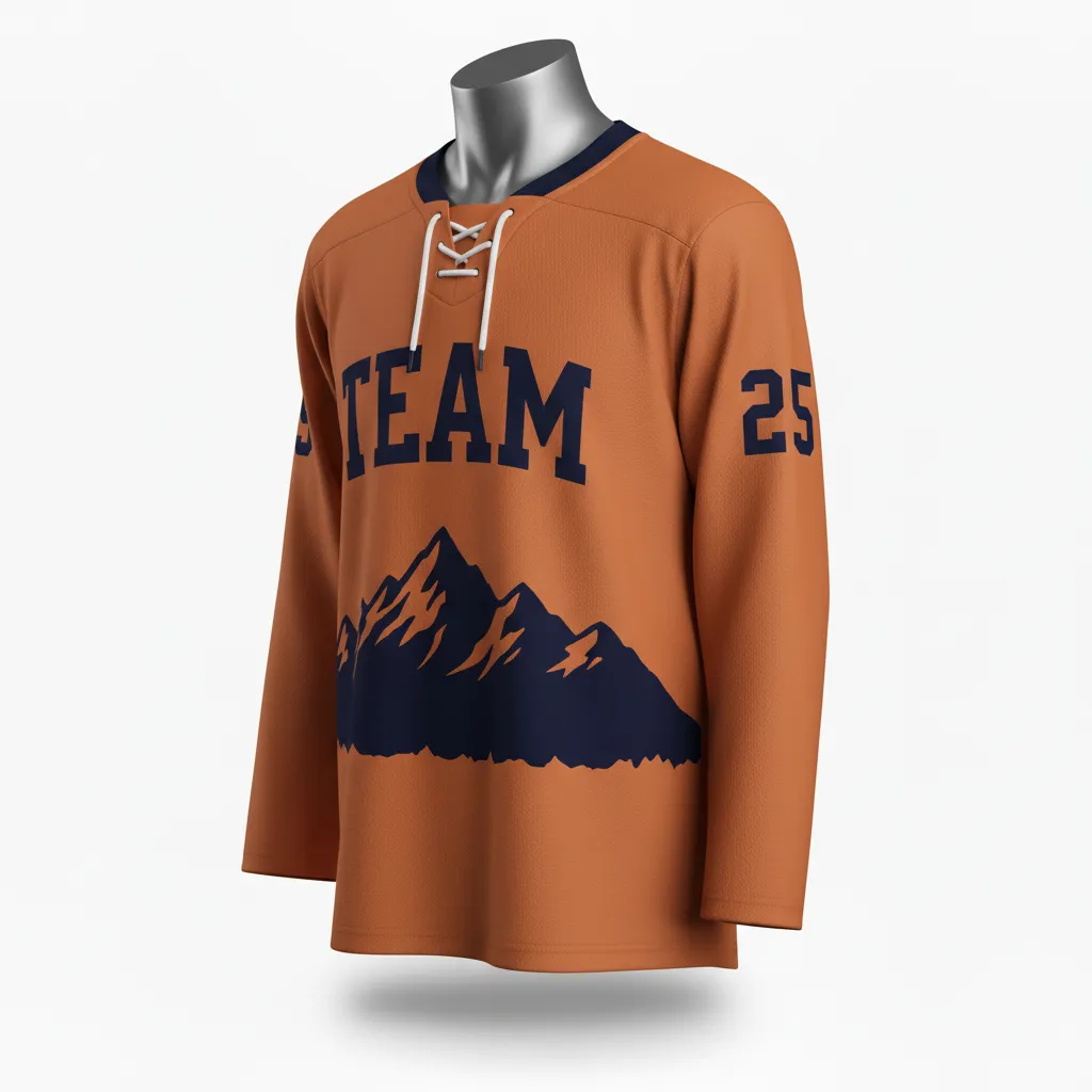 Custom Lacrosse Full Sleeve Lacrosse Jersey - Burnt, Orange, Navy - Box Long Sleeve Jersey Upstate Mountain - Front View - HAMCO Sports Inc.