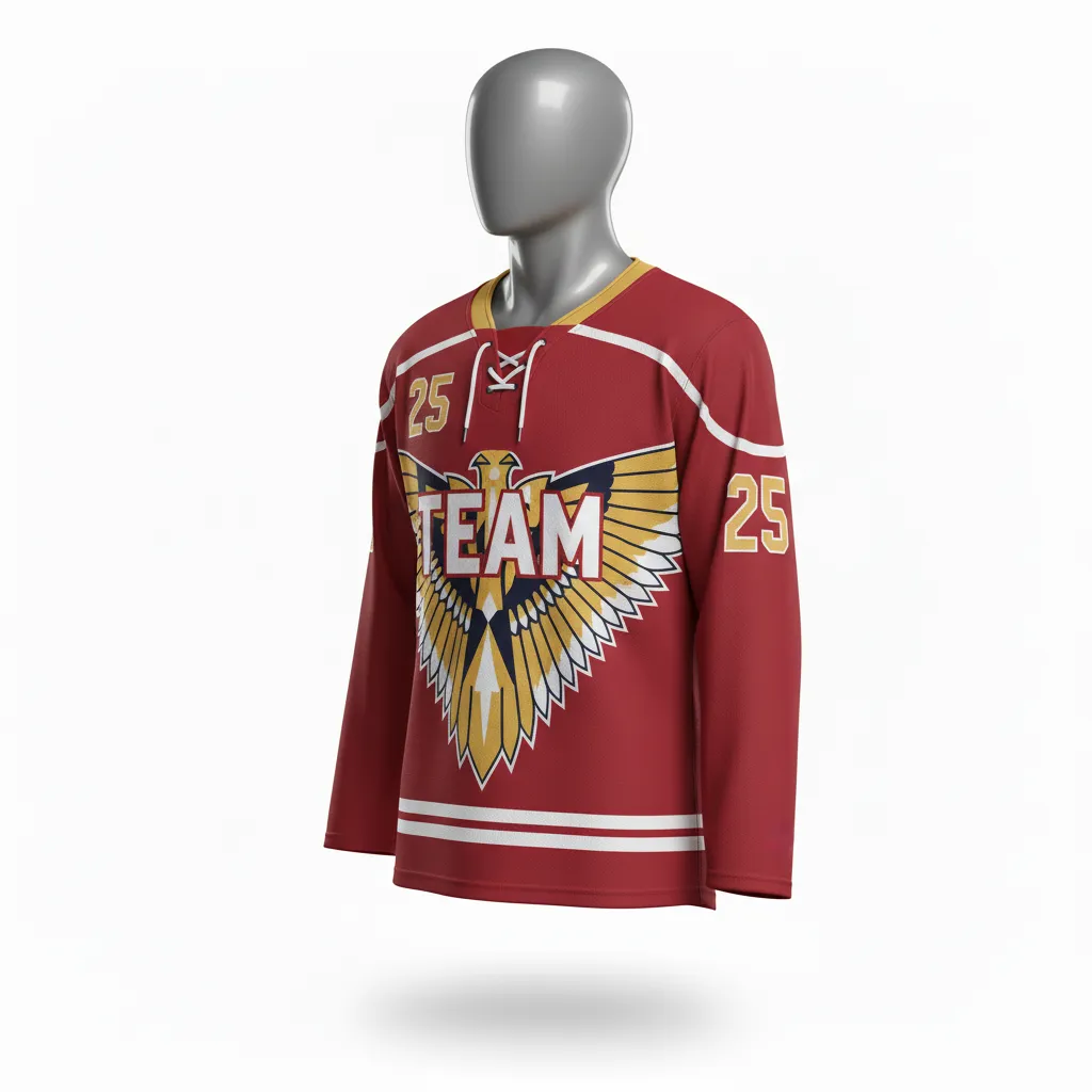 Custom Lacrosse Full Sleeve Lacrosse Jersey - Red, White - Box Long Sleeve Jersey Cardinal Thunderbird Spirit - Front View - HAMCO Sports Inc.