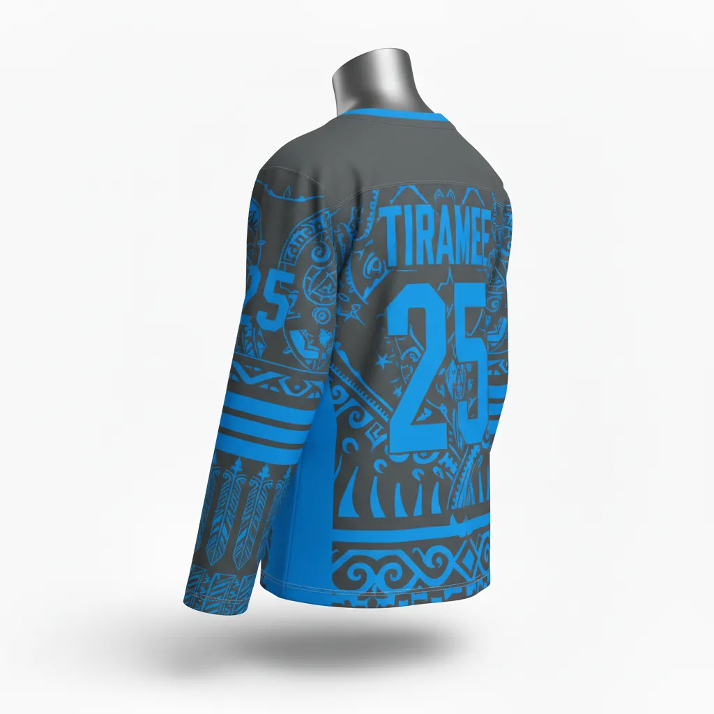 Custom Lacrosse Full Sleeve Lacrosse Jersey - Blue - Box Long Sleeve Jersey Charcoal Electric Vancouver Warriors - Back View - HAMCO Sports Inc.