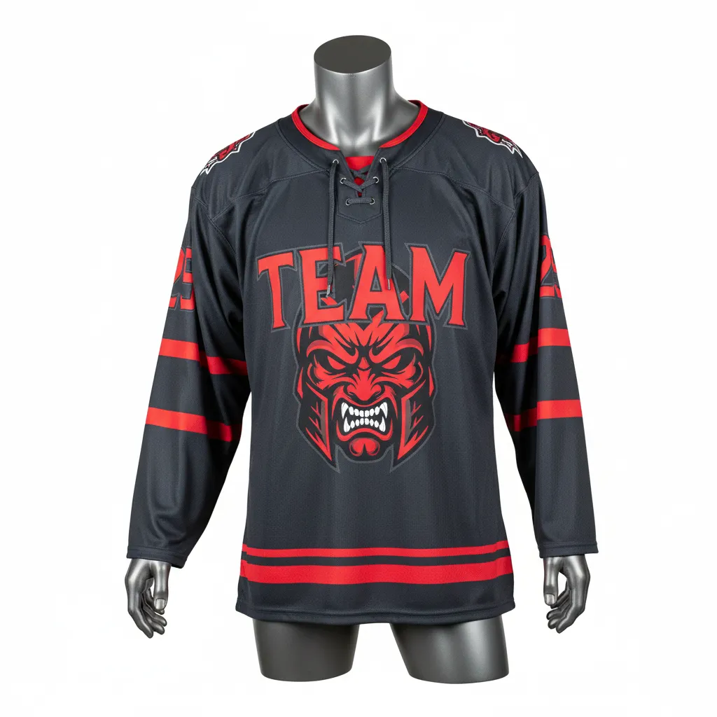 Custom Lacrosse Full Sleeve Lacrosse Jersey - Red - Box Long Sleeve Jersey Charcoal Warrior Spirit - Front View - HAMCO Sports Inc.