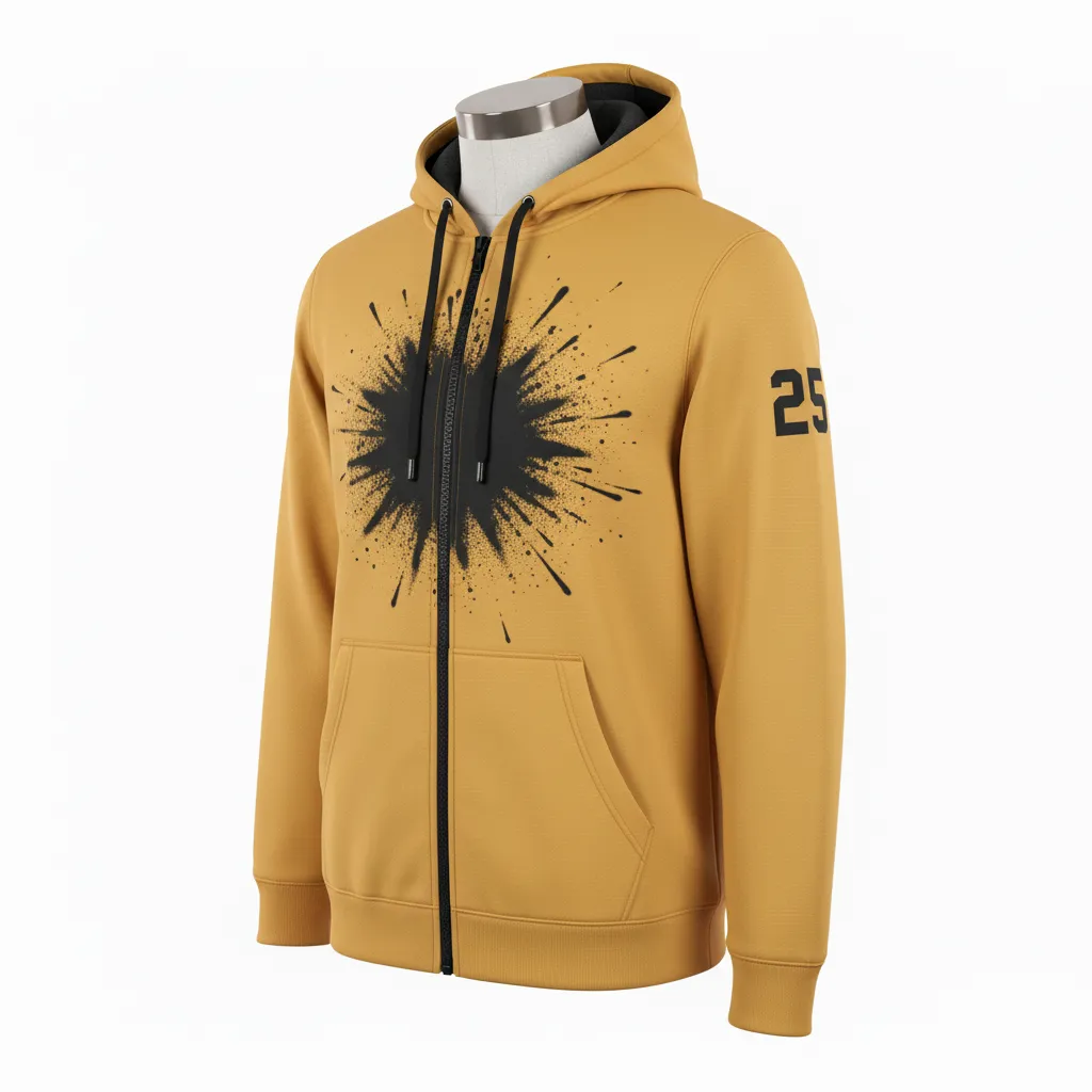Custom Lacrosse Full Zip Hoodie - Gold, Black - Full Zip Hoodie Athletic Goal Dust Explosion - Front View - HAMCO Sports Inc.