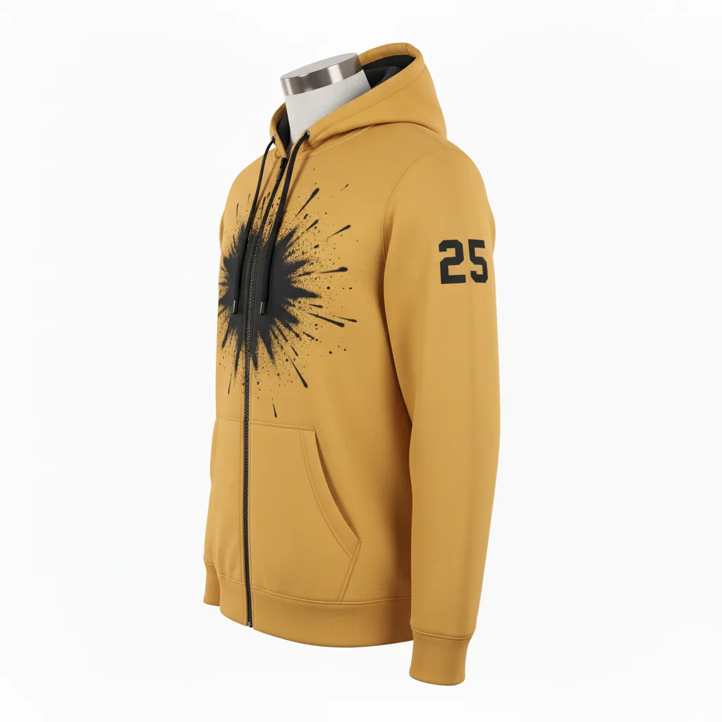 Custom Lacrosse Full Zip Hoodie - Gold, Black - Full Zip Hoodie Athletic Goal Dust Explosion - Side View - HAMCO Sports Inc.