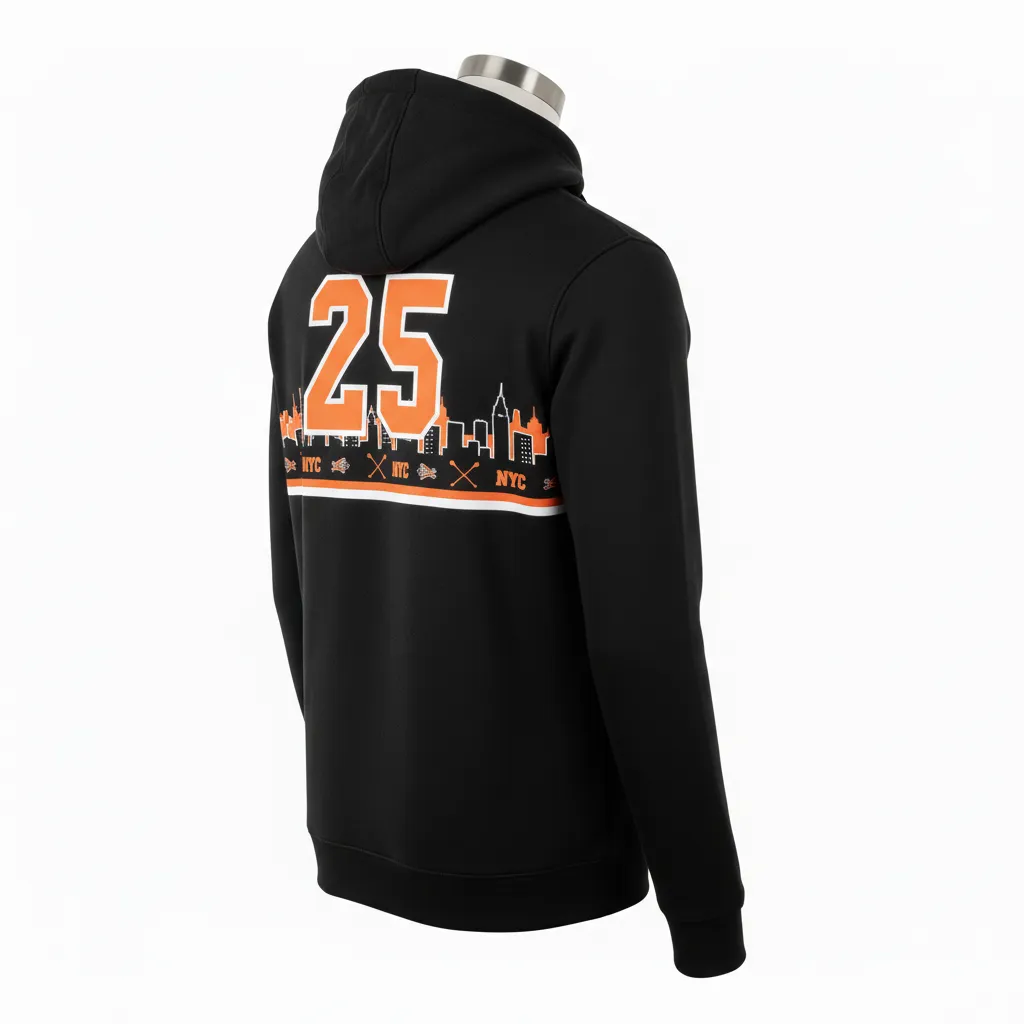 Custom Lacrosse Full Zip Hoodie - Black, Orange, White - Full Zip Hoodie Long Island Strong - Back View - HAMCO Sports Inc.