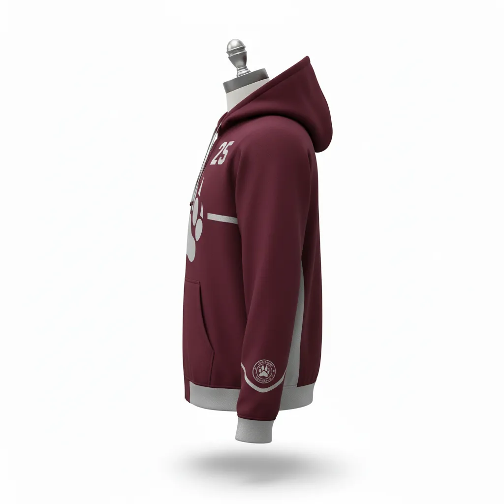 Custom Lacrosse Full Zip Hoodie - Burgundy, Silver - Full Zip Hoodie Bear Clan Strength - Side View - HAMCO Sports Inc.