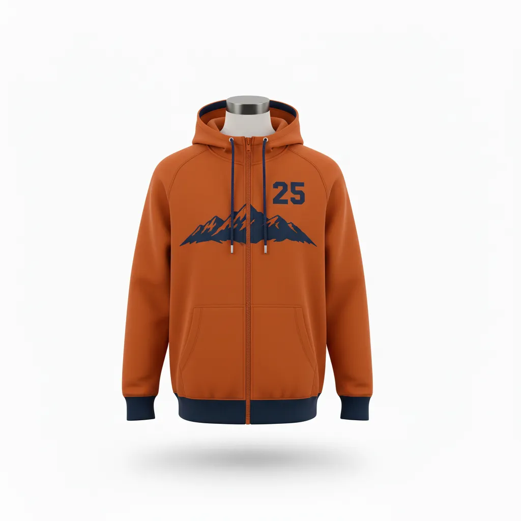 Custom Lacrosse Full Zip Hoodie - Burnt, Orange, Navy - Full Zip Hoodie Upstate Mountain - Front View - HAMCO Sports Inc.