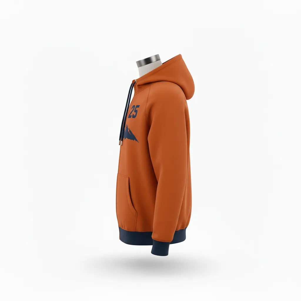 Custom Lacrosse Full Zip Hoodie - Burnt, Orange, Navy - Full Zip Hoodie Upstate Mountain - Side View - HAMCO Sports Inc.