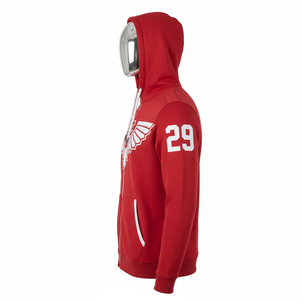 Custom Lacrosse Full Zip Hoodie - Red, White - Full Zip Hoodie Cardinal Thunderbird Spirit - Side View - HAMCO Sports Inc.