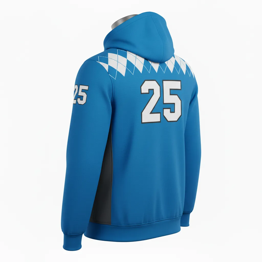 Custom Lacrosse Full Zip Hoodie - Blue, White, Blue - Full Zip Hoodie Carolina Tar Heel - Back View - HAMCO Sports Inc.