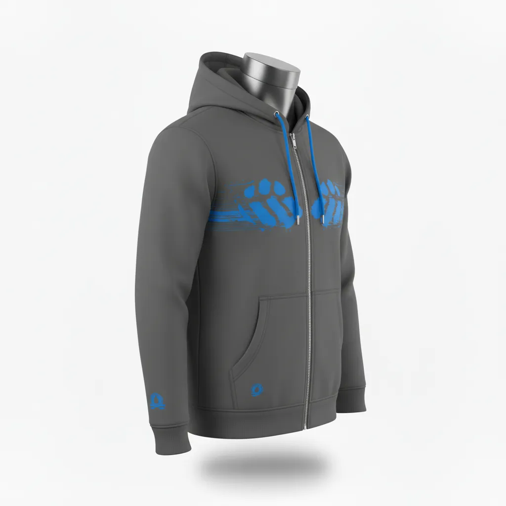 Custom Lacrosse Full Zip Hoodie - Blue - Full Zip Hoodie Charcoal Electric Cleat Marks Trail - Front View - HAMCO Sports Inc.