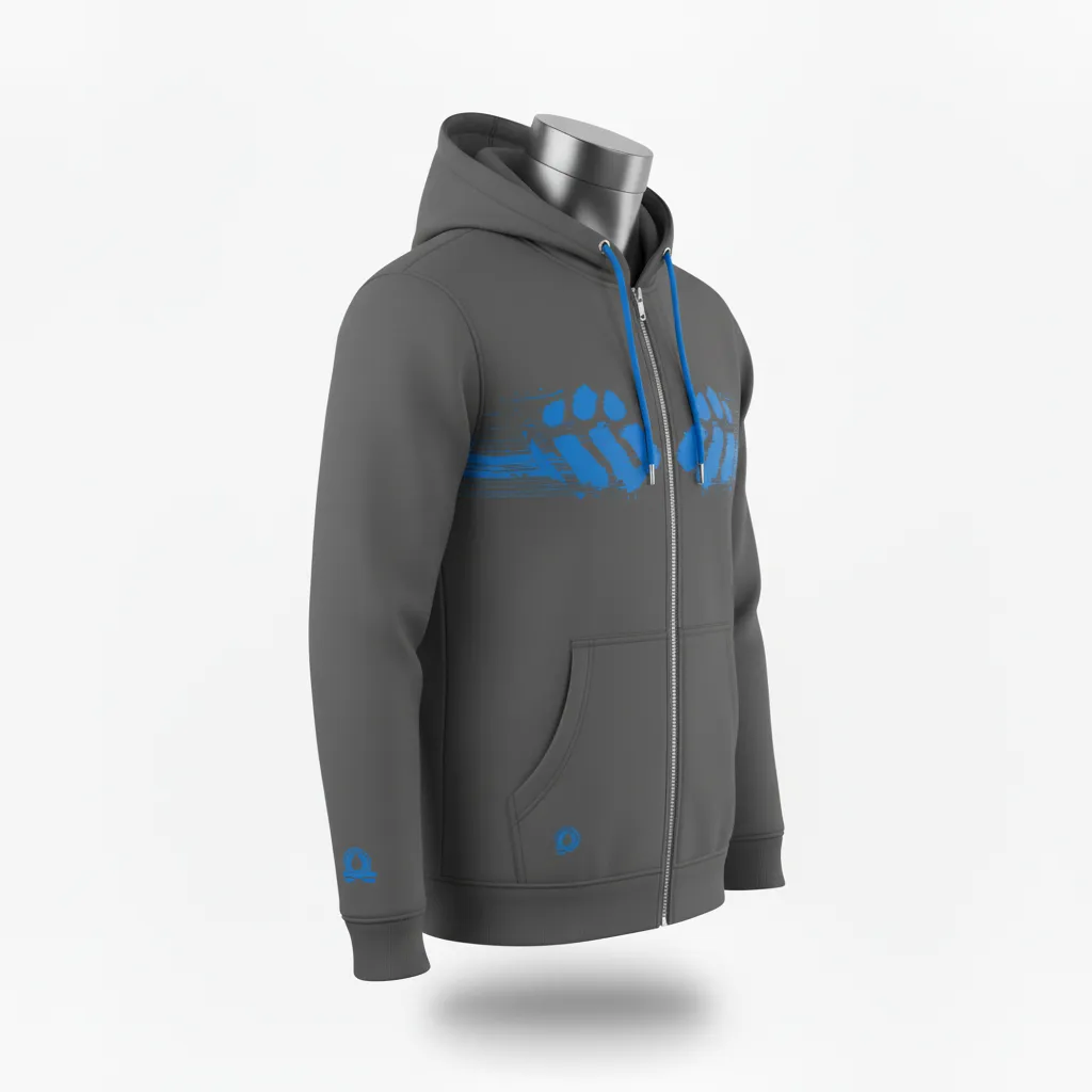 Custom Lacrosse Full Zip Hoodie - Blue - Full Zip Hoodie Charcoal Electric Cleat Marks Trail - Side View - HAMCO Sports Inc.