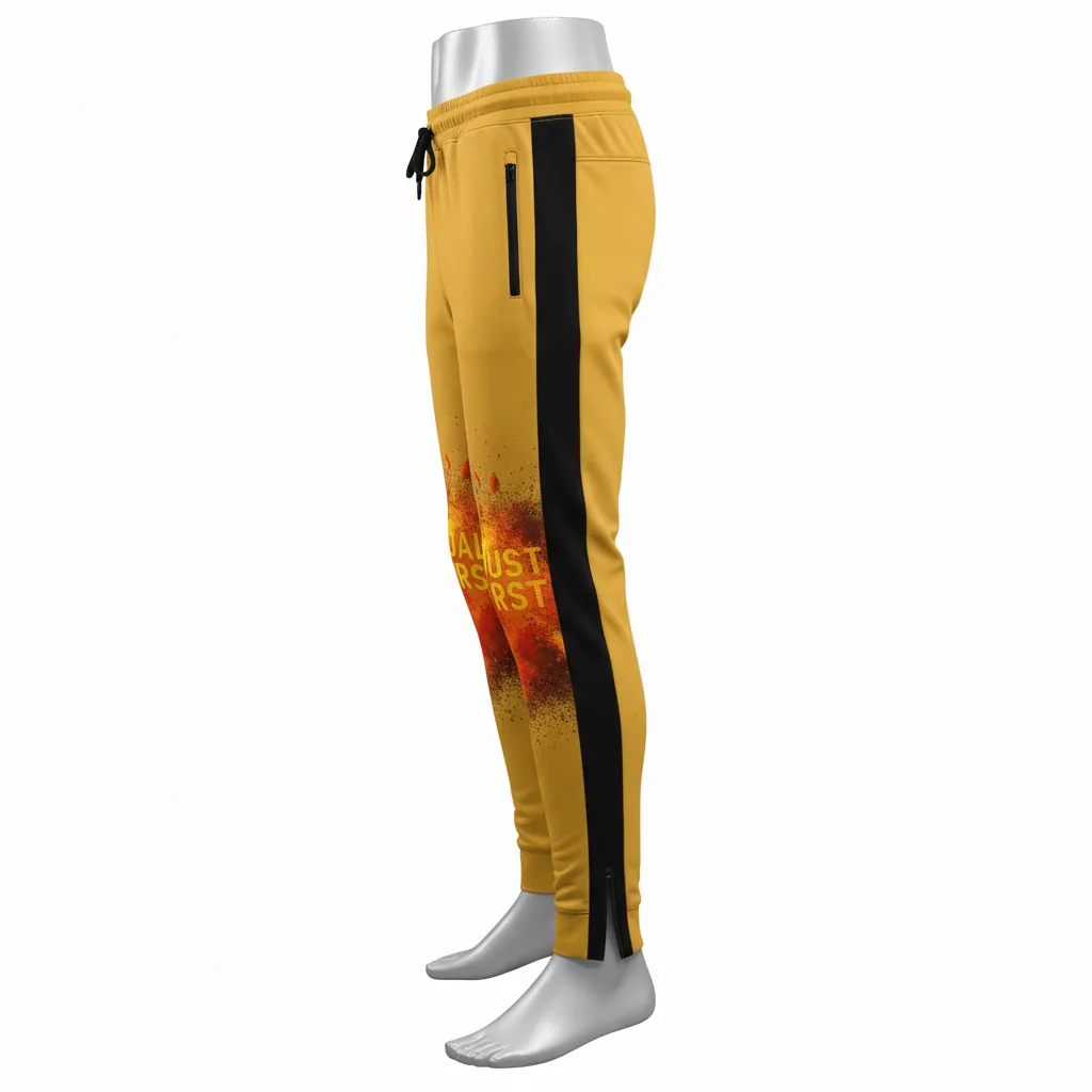 Custom Lacrosse Jogger Pant - Gold, Black - Joggers Athletic Goal Dust Explosion - Side View - HAMCO Sports Inc.