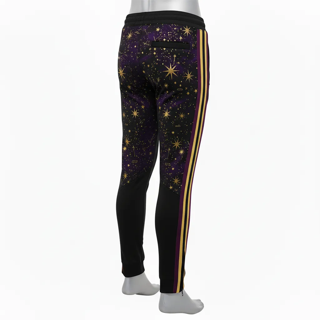 Custom Lacrosse Jogger Pant - Black, Gold, Purple - Joggers Creator S Game Celestial - Back View - HAMCO Sports Inc.