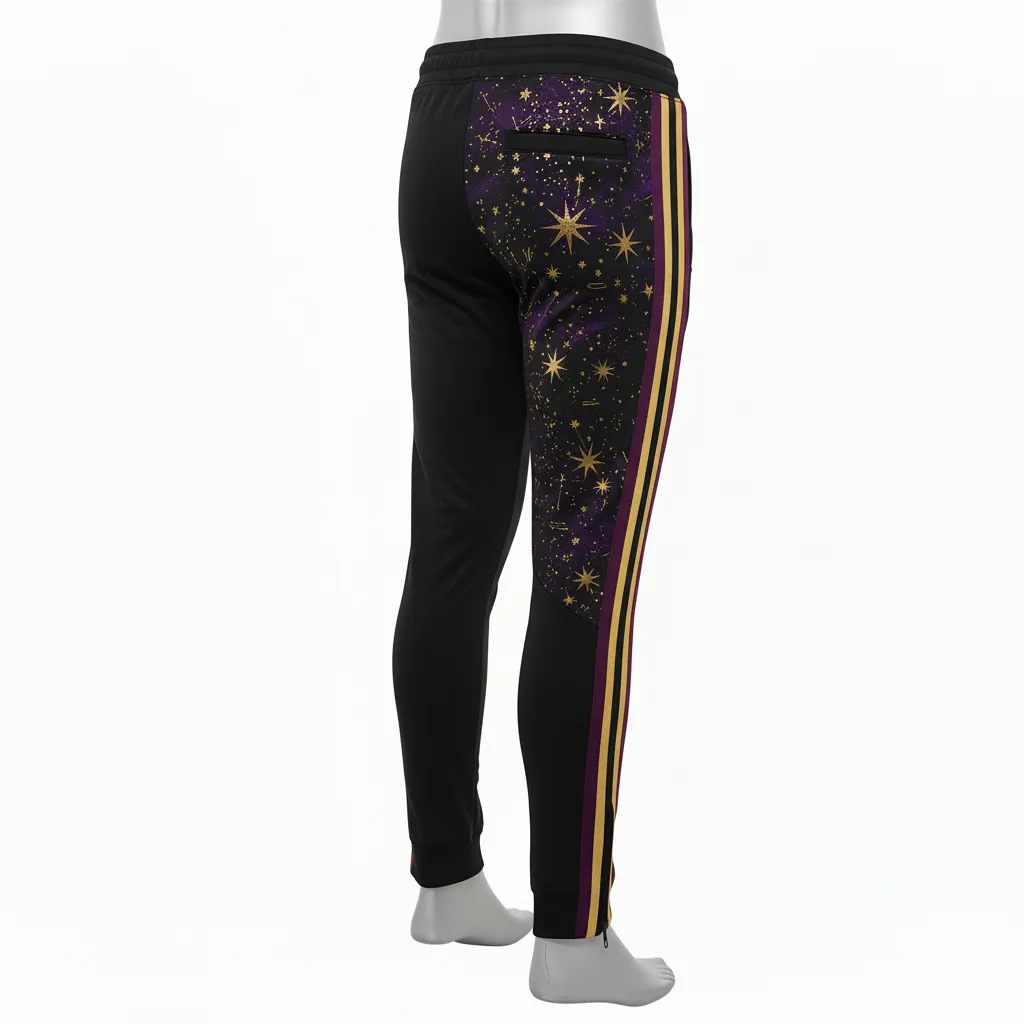 Custom Lacrosse Jogger Pant - Black, Gold, Purple - Joggers Creator S Game Celestial - Front View - HAMCO Sports Inc.