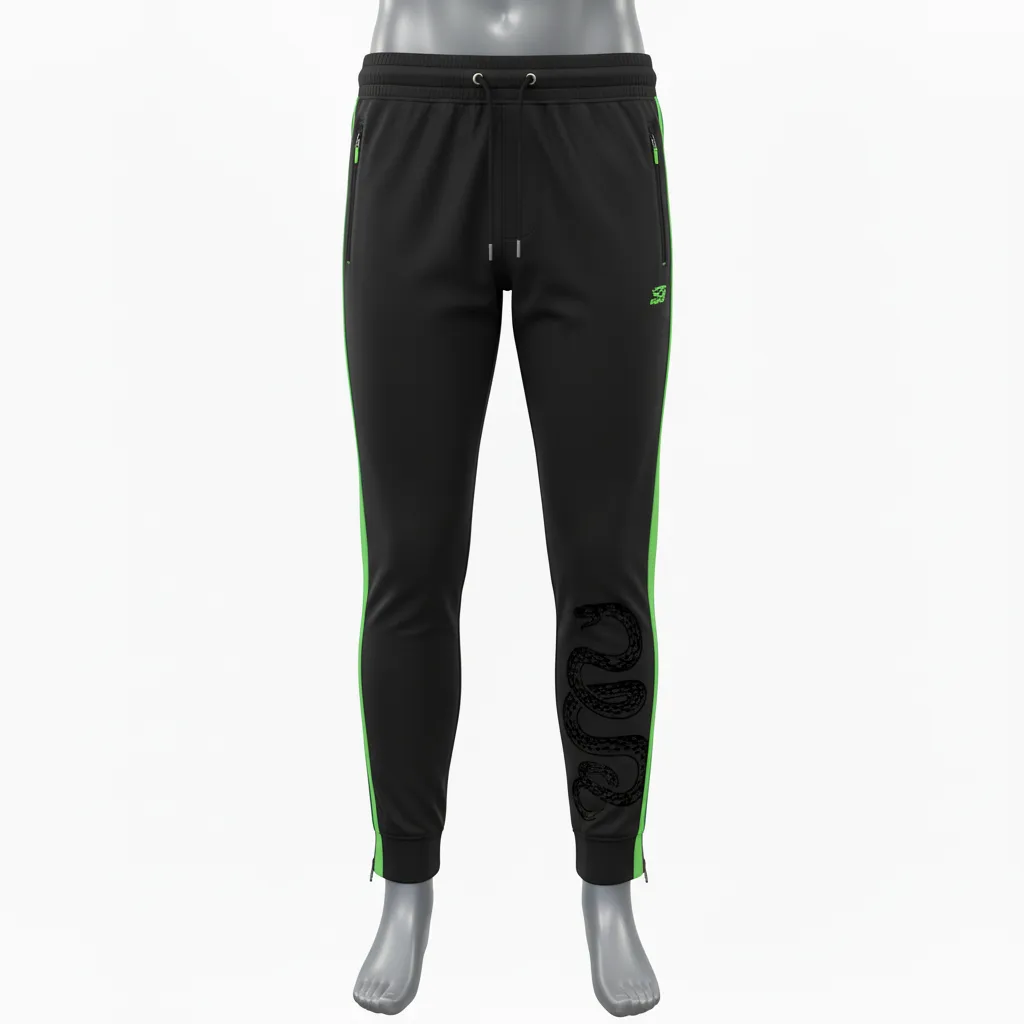 Custom Lacrosse Jogger Pant - Black, Green - Joggers Neon Serpent Strike - Front View - HAMCO Sports Inc.