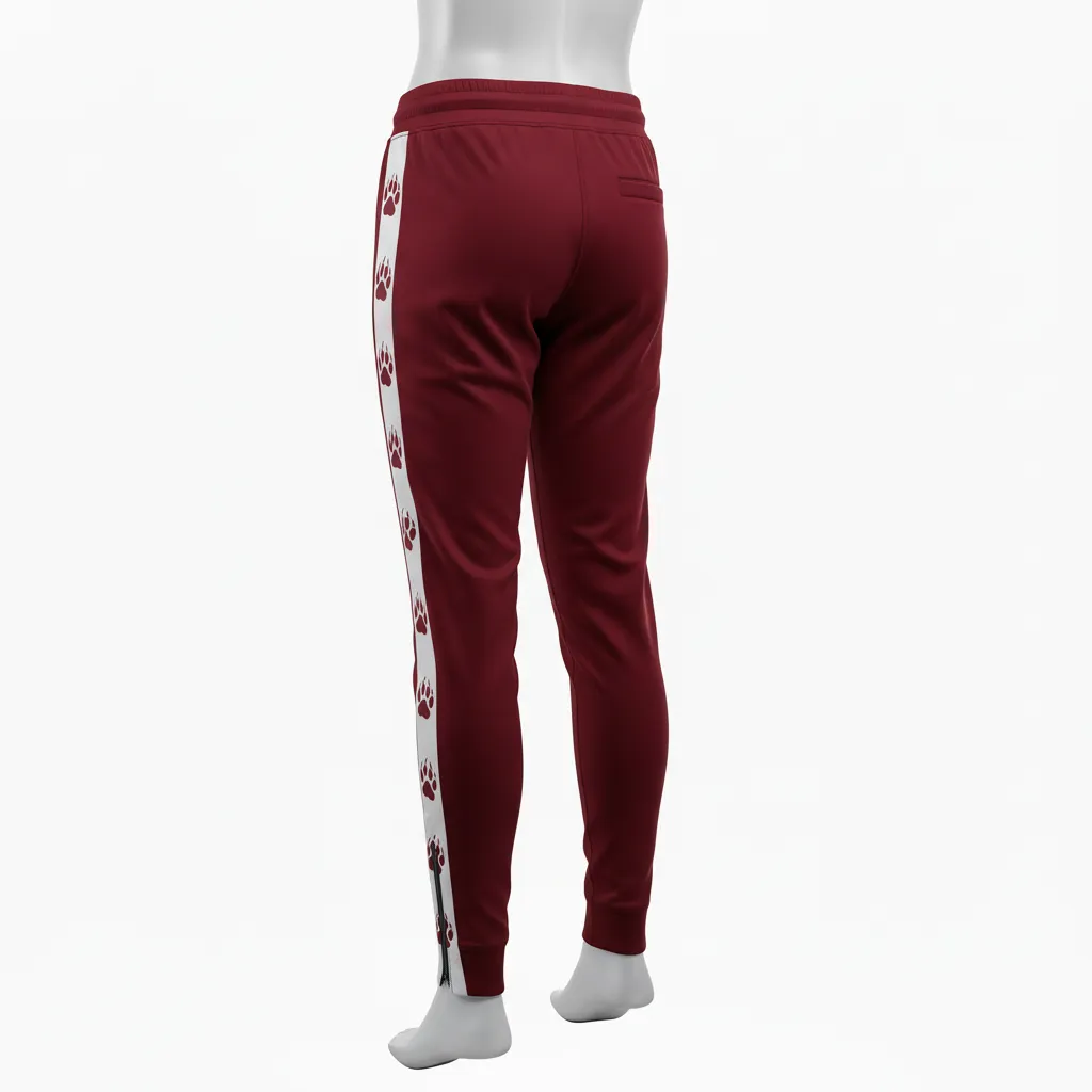 Custom Lacrosse Jogger Pant - Burgundy, Silver - Joggers Bear Clan Strength - Back View - HAMCO Sports Inc.