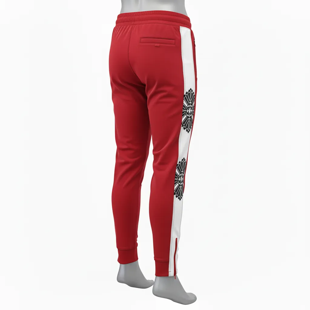 Custom Lacrosse Jogger Pant - Red, White - Joggers Cardinal Thunderbird Spirit - Back View - HAMCO Sports Inc.
