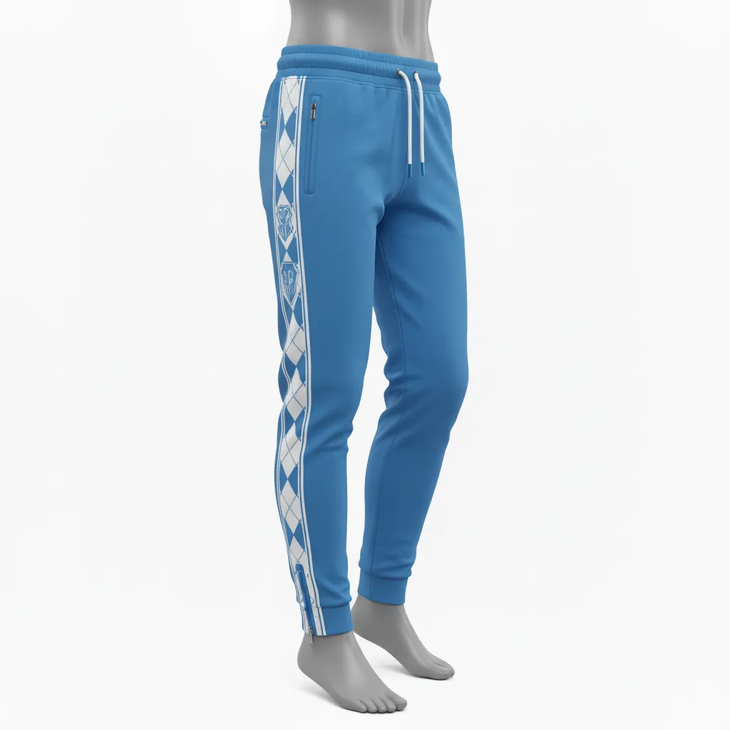 Custom Lacrosse Jogger Pant - Blue, White, Blue - Joggers Carolina Tar Heel - Front View - HAMCO Sports Inc.