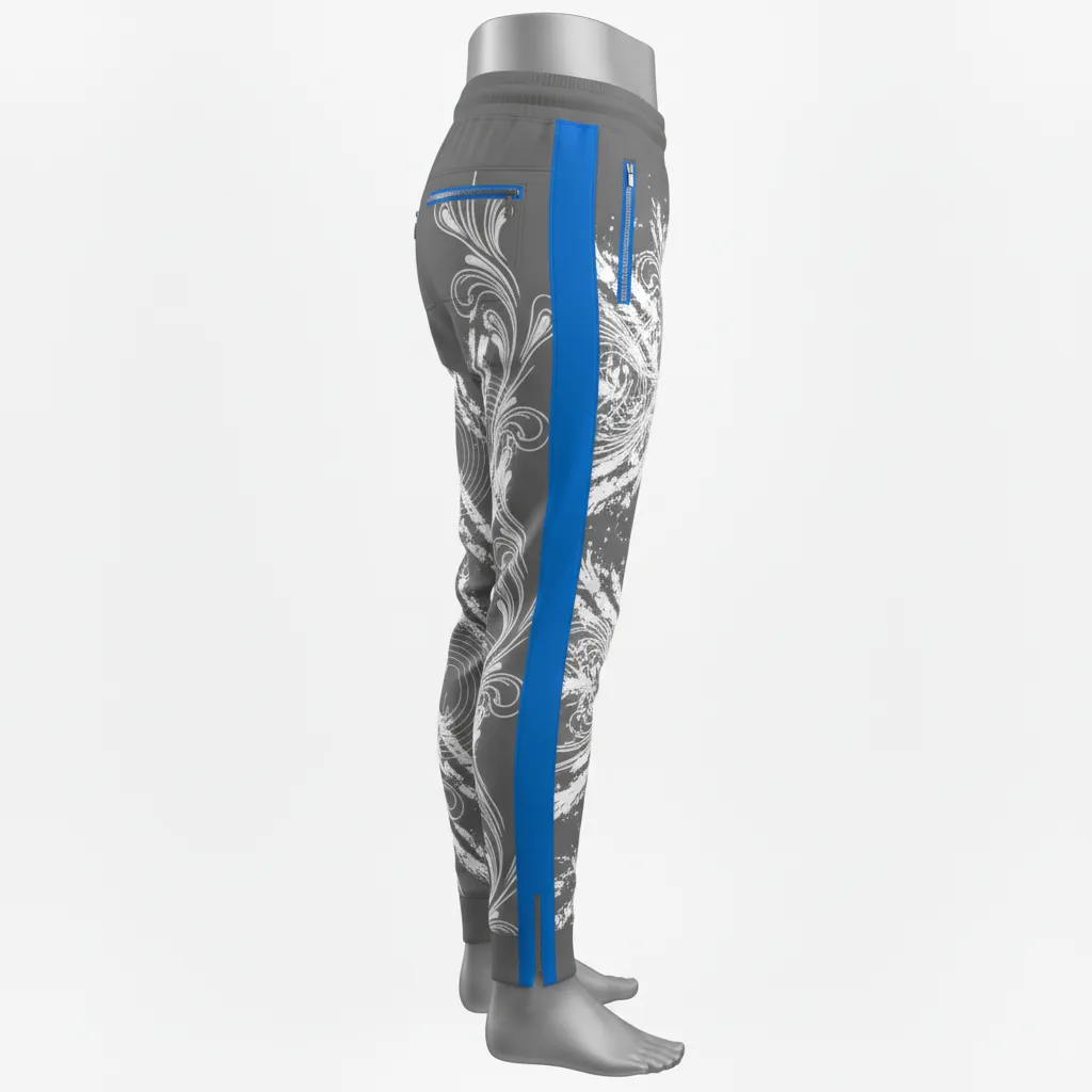 Custom Lacrosse Jogger Pant - Blue - Joggers Charcoal Electric Cleat Marks Trail - Side View - HAMCO Sports Inc.