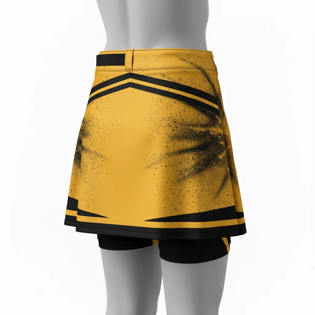 Custom Lacrosse Kilt Skirt - Gold, Black - Womens Kilt Athletic Goal Dust Explosion - Back View - HAMCO Sports Inc.
